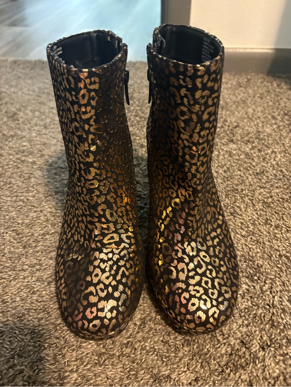 torrid Leopard Print Metallic Gold Ankle Booties